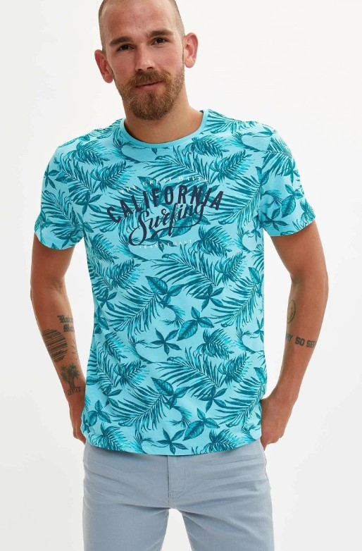 

Футболка Defacto с лиственным принтом California Surfing L Бирюзовая (DeF T-shirt -7011-0)