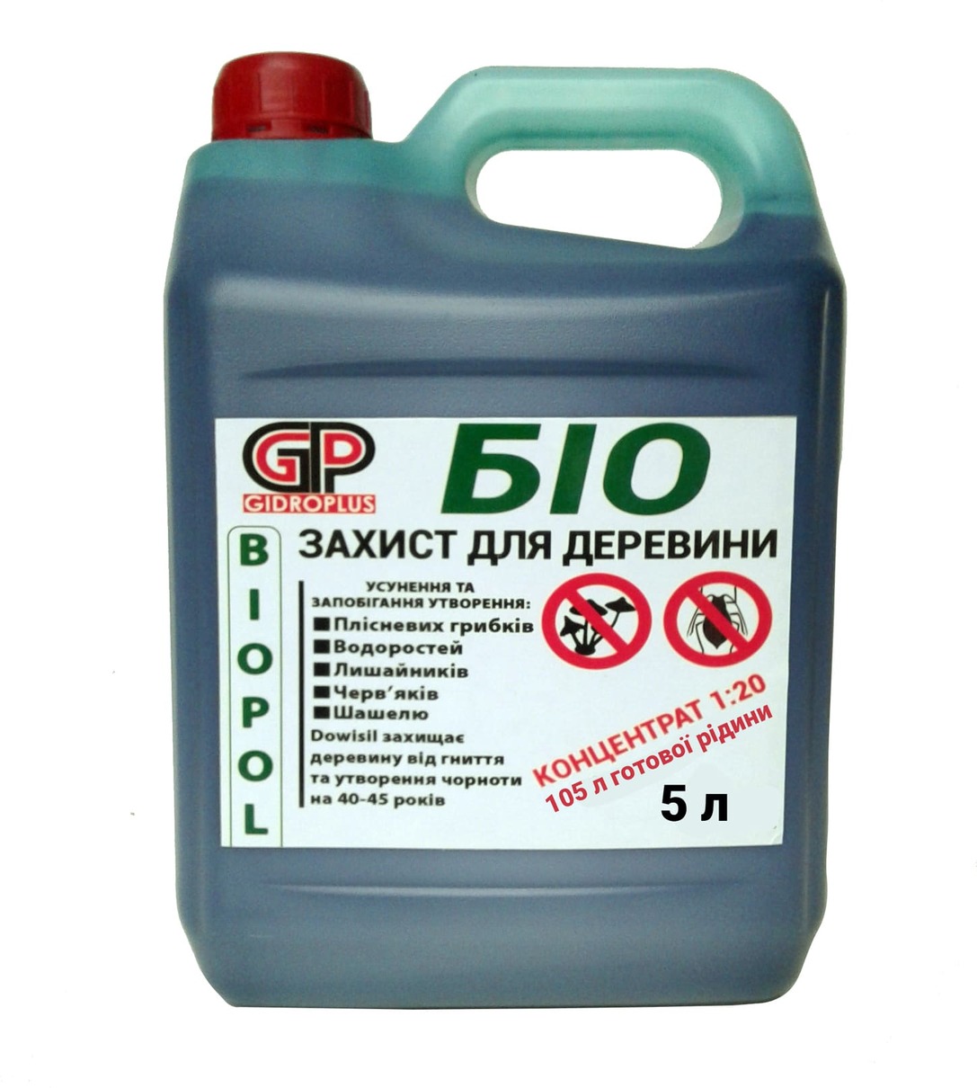 

Биозащита для древесины Gidroplus Biopol концентрат 1:20 5 л зеленый