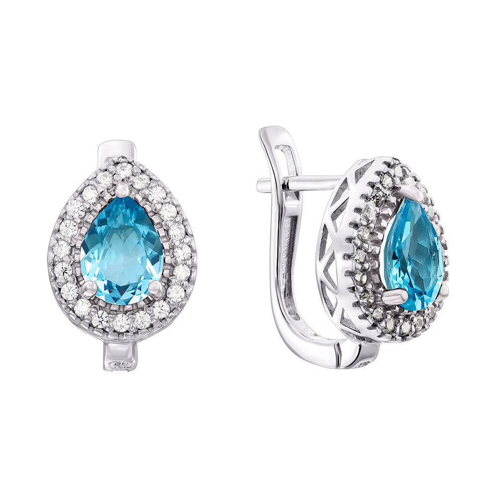 

Серебряные серьги с голубыми топазами и фианитами 000137819