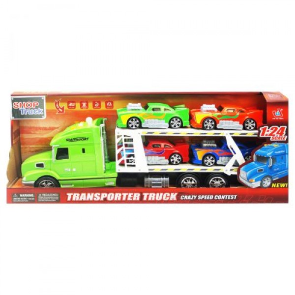 

Трейлер автовоз с машинками зеленый (666-61E)