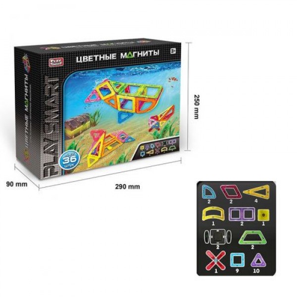

Конструктор магнитный Цветные магниты 36 элементов Play Smart (2466)