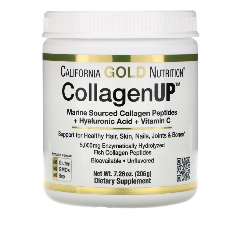 

Коллаген морской + гиалуроновая кислота и витамин C, California Gold Nutrition CollagenUP, без вкусовых добавок 206 гр