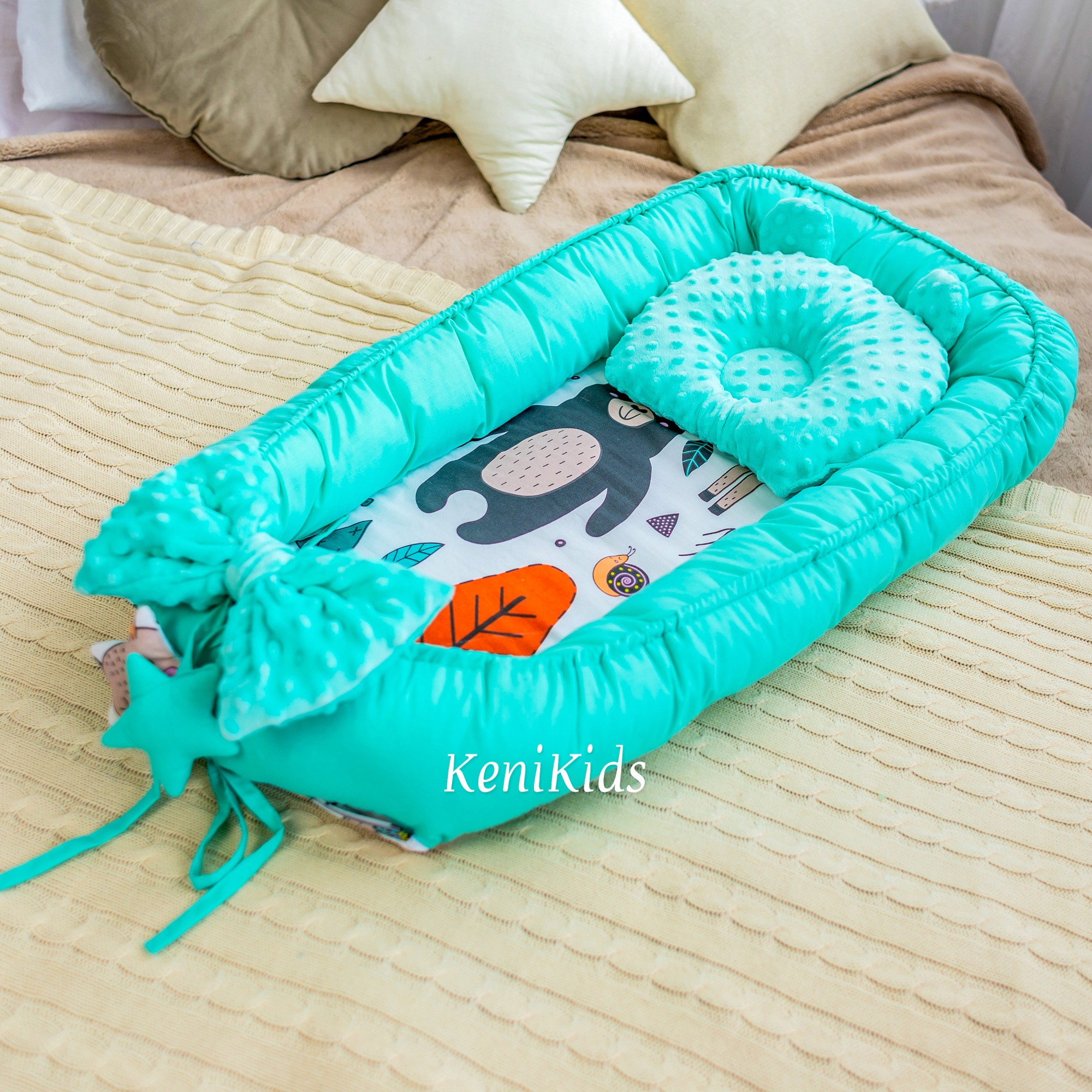 

Кокон-гнёздышко для новорожденных KENI KIDS 100x58 см. с ортопедической подушкой Мятный