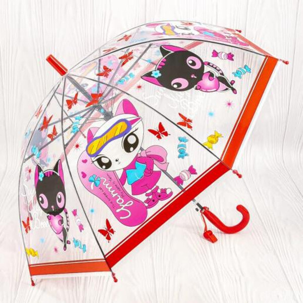 Детский зонт трость для девочки Max полуавтомат Прозрачный/Красный