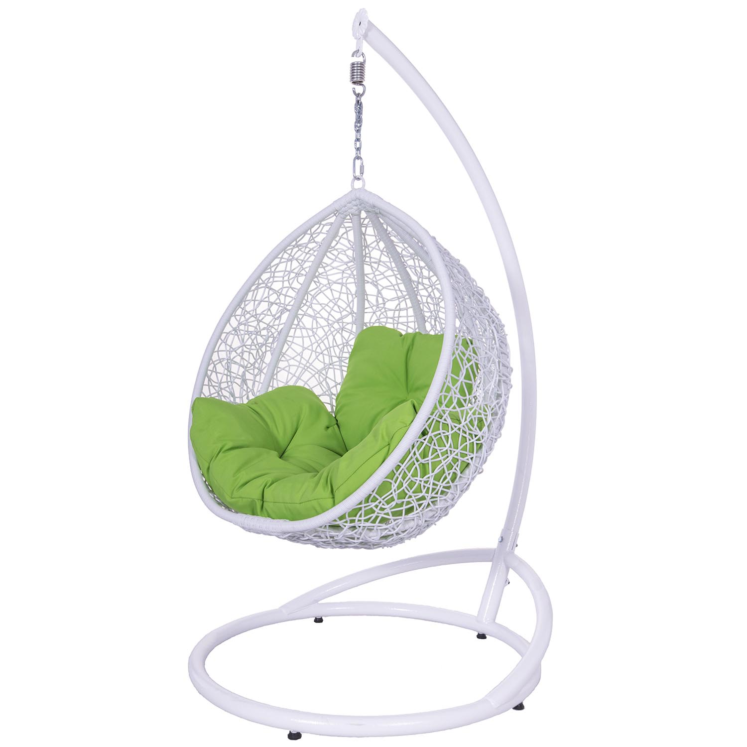

Подвесное кресло кокон Гарди Кидс искусственный ротанг/металл белый, цвет подушки салатовый Украинские конструкции