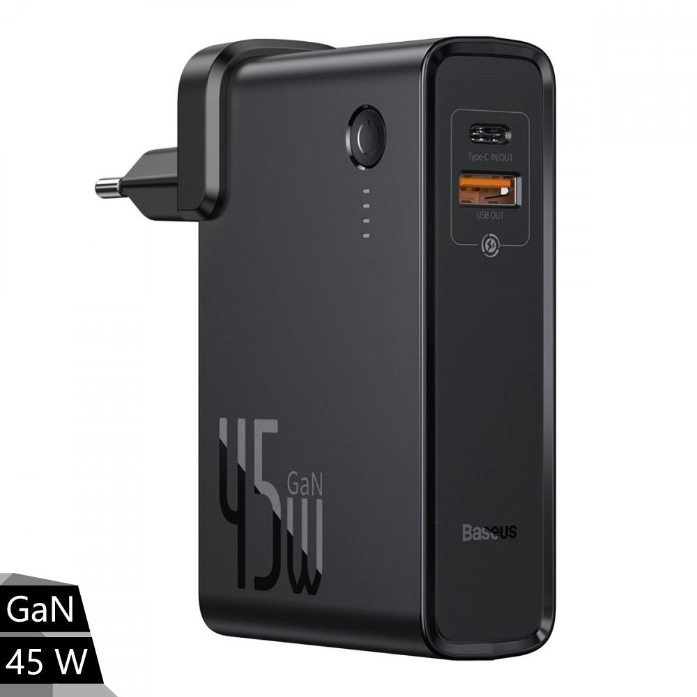

Сетевое зарядное устройство с функцией PowerBank BASEUS Power Station (GaN) 2 in 1 Quick Charge Power bank & Charger 10000mAh 2 USB. Black