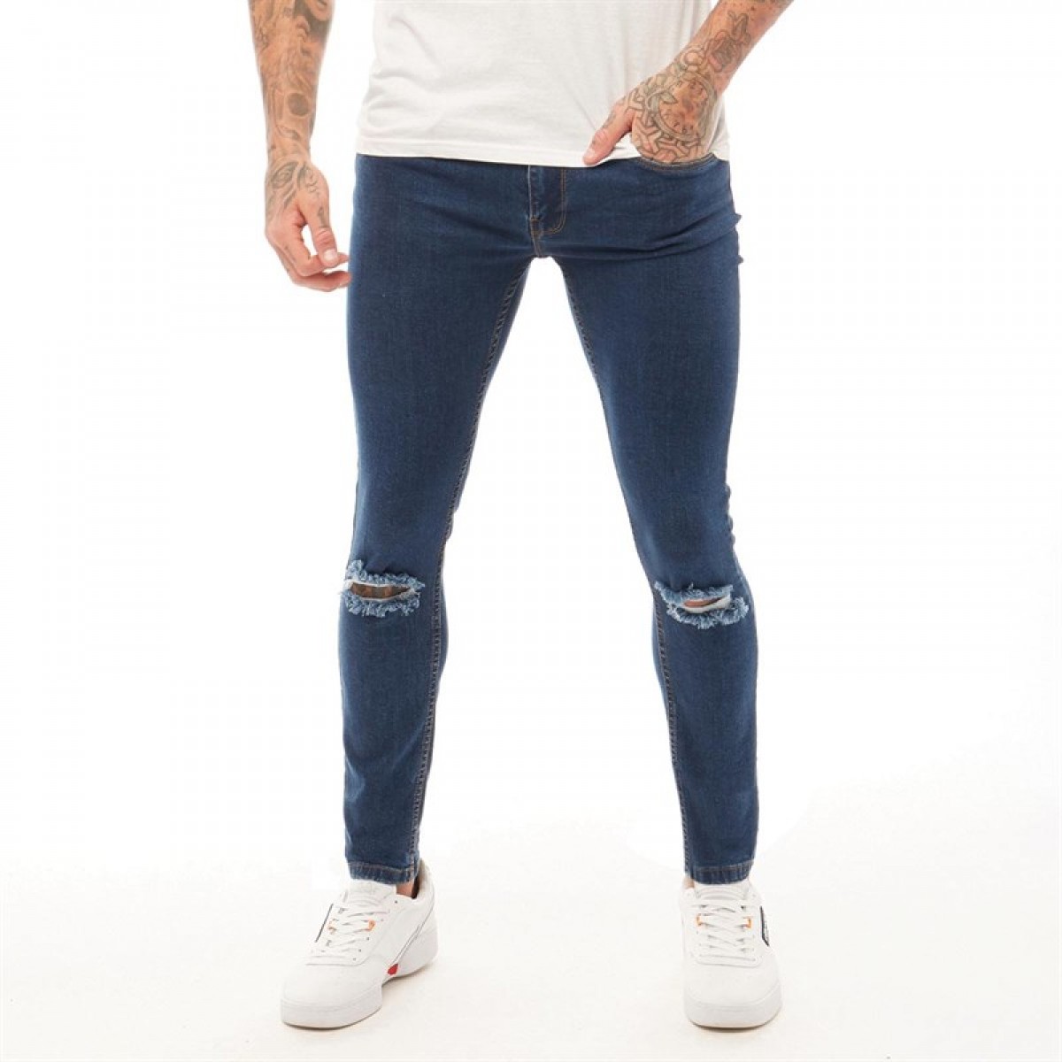 

Джинсы Dfnd London Leader Ripped Skinny Denim Mid Blue Mid Blue, 32W 32L