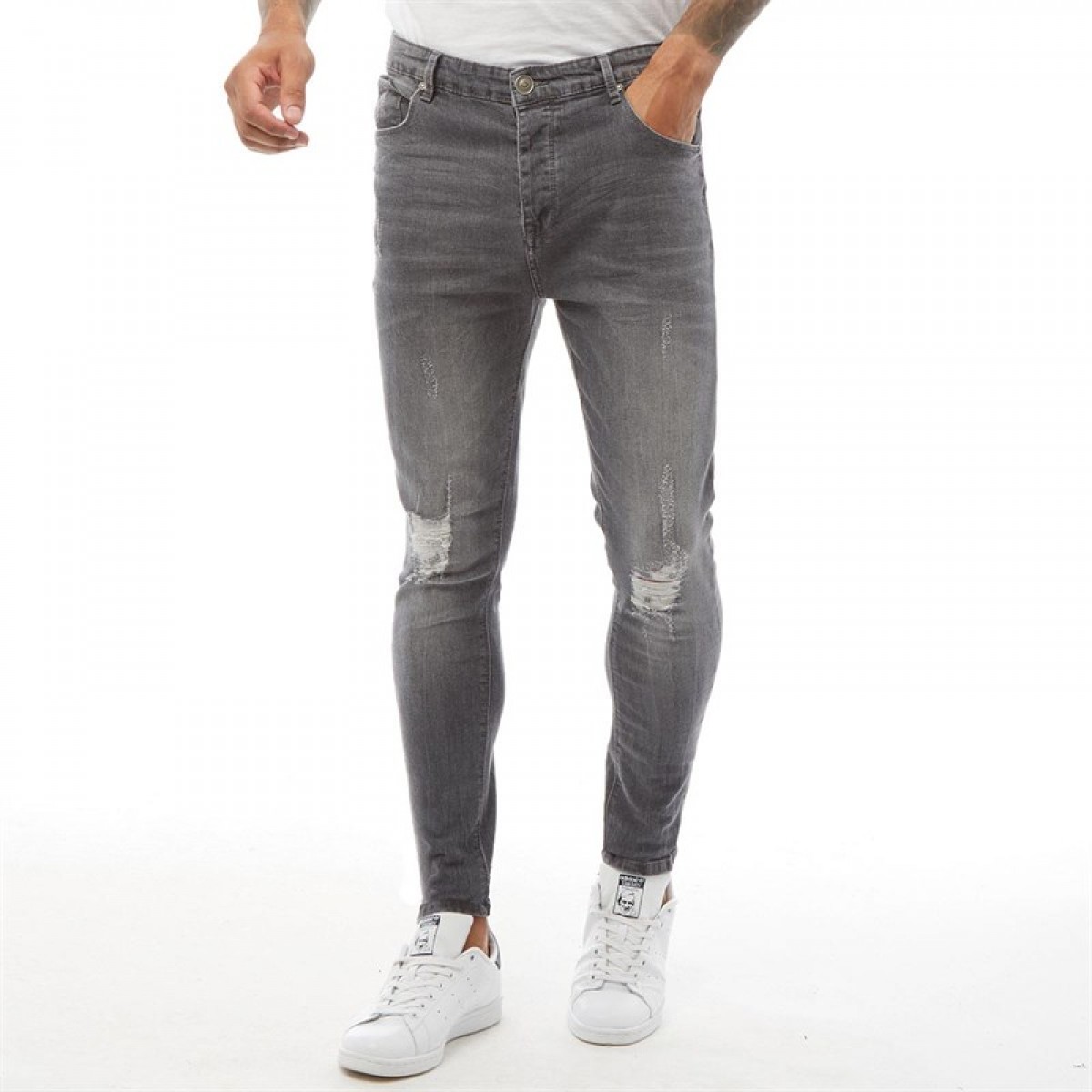 

Джинсы Fluid Ripped Knee Skinny Fit Dark Grey Denim, 34W 32L