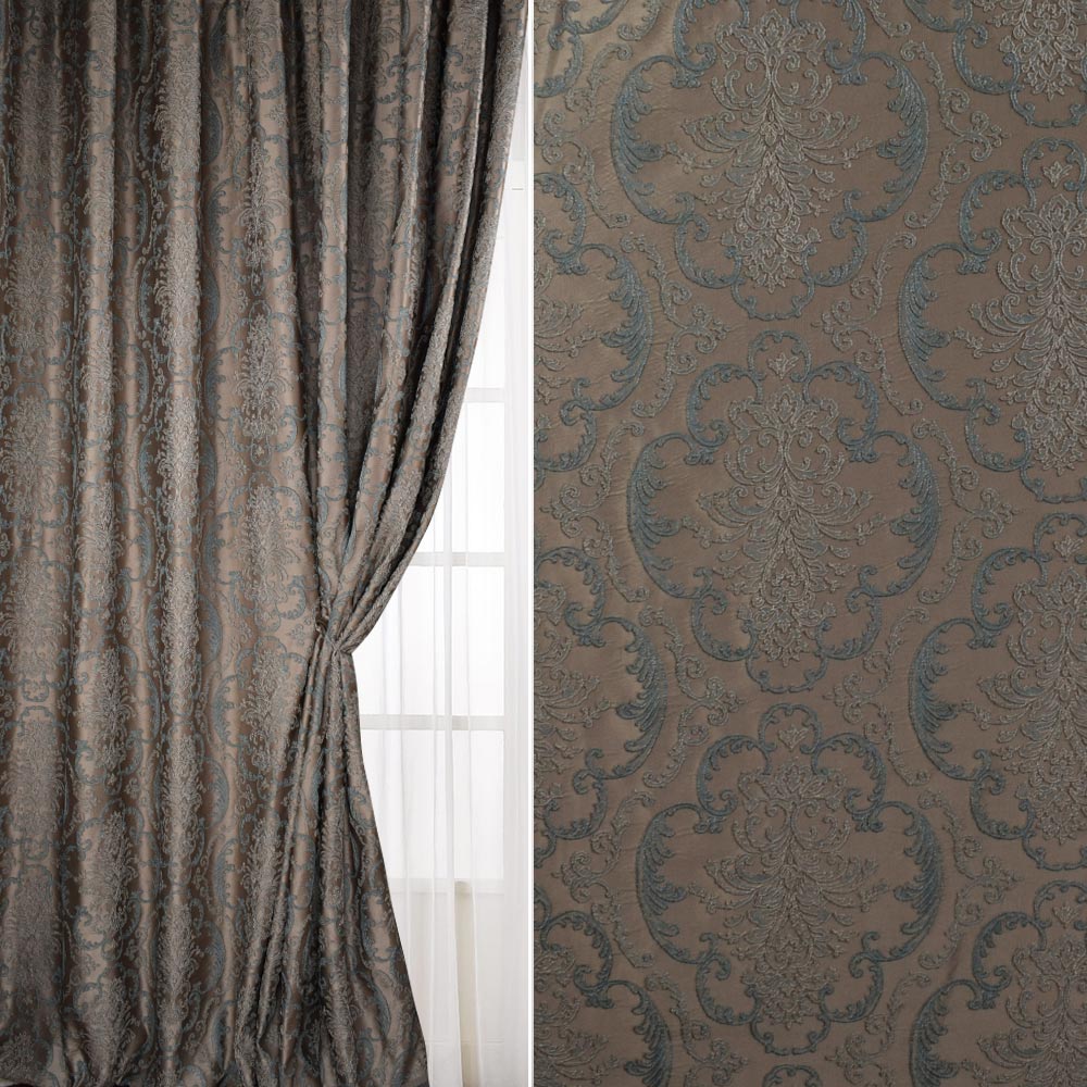 

Жаккард для штор вензель рельефный голубой на бежевом темном фоне, ш.280 (32702.007)