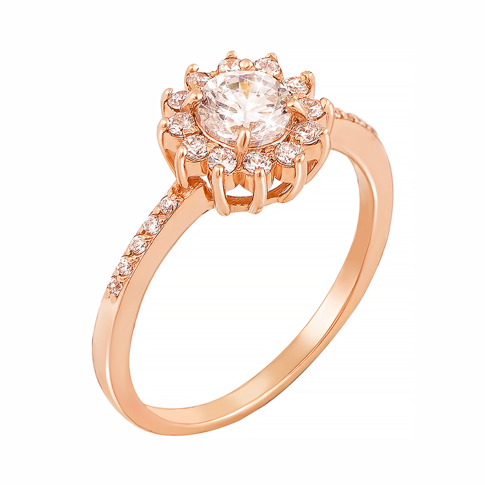 

Золотое кольцо Миссори в красном цвете с фианитами 16 размера