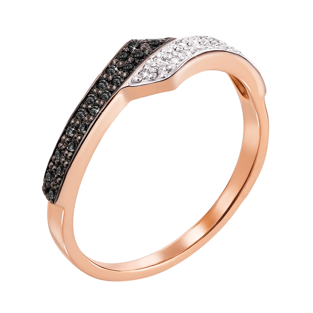 

Золотое кольцо в комбинированном цвете с черными и белыми бриллиантами 000106487 16.5 размера