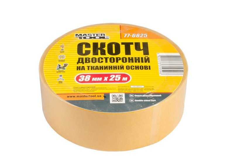 

Скотч двусторонний на тканевой основе 38 мм 25 м MASTERTOOL 77-6825