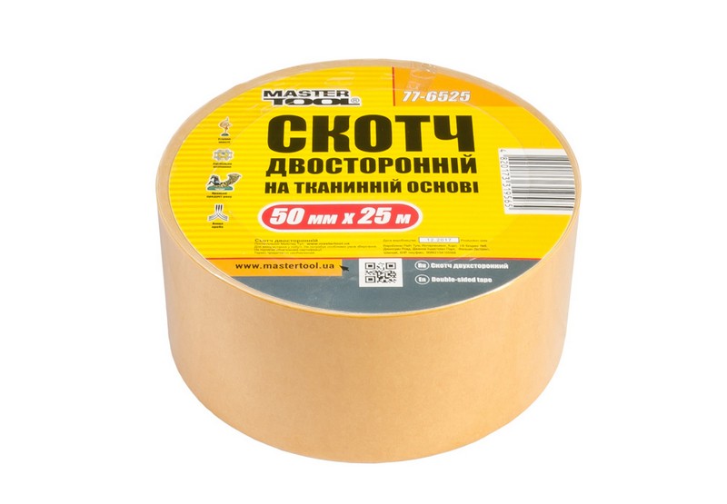

Скотч двусторонний на тканевой основе 50 мм 25 м MASTERTOOL 77-6525