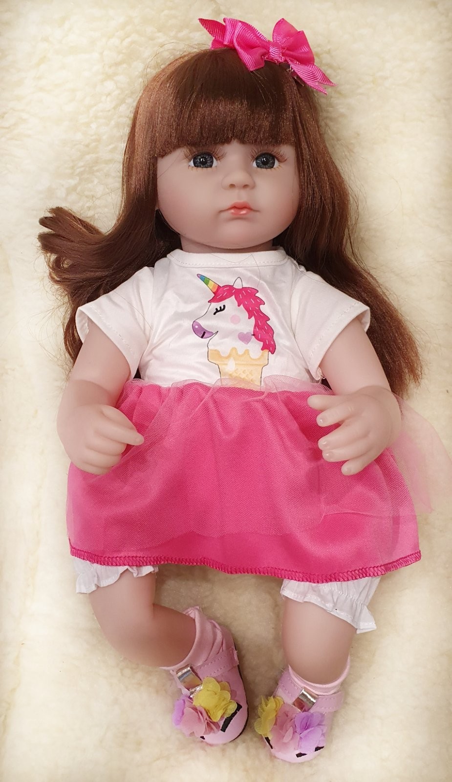

Реалистичная кукла Reborn Baby Doll Единорог , рост 42см с 3D глазами голубого цвета, D2706