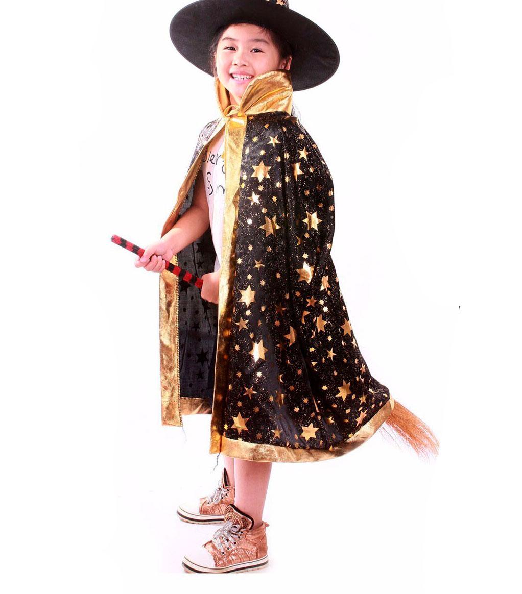 

Накидка детская Ведьмы, Звездочета, плащ 57 см, цвет черный с золотыми звездами