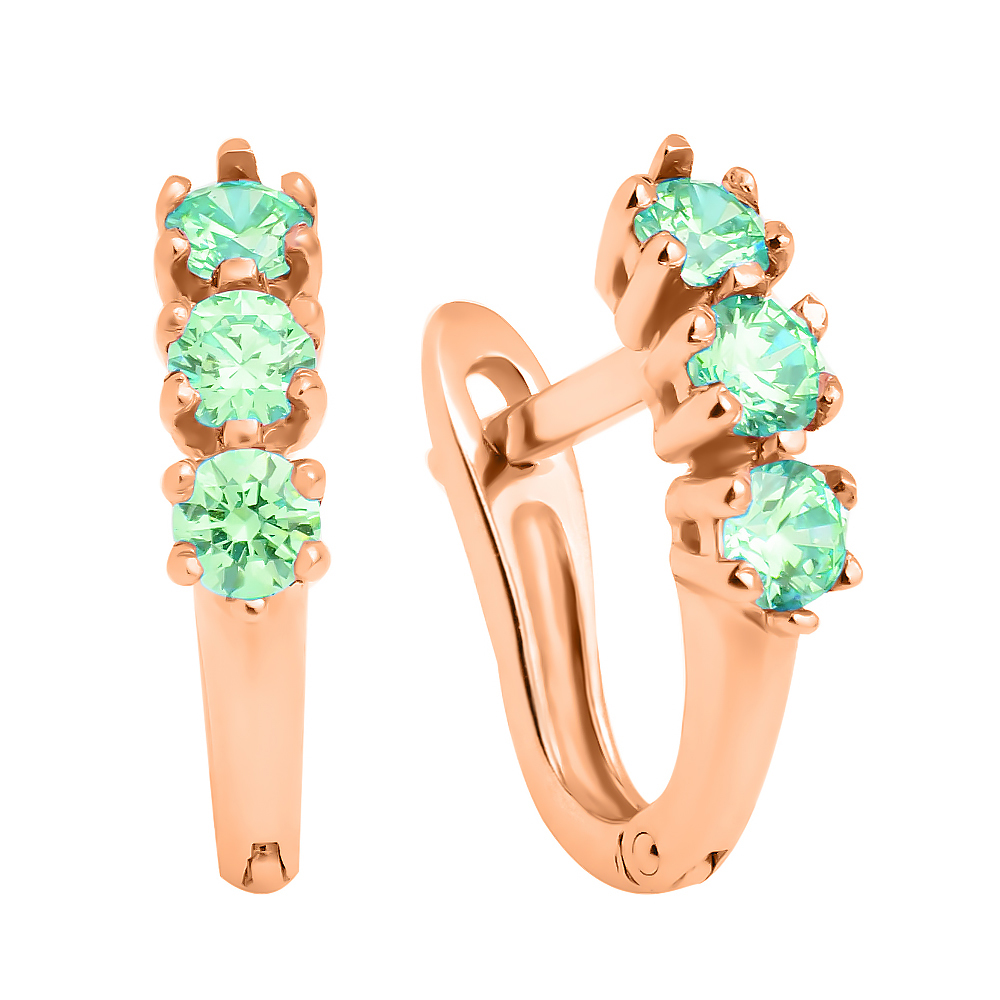 

Золотые серьги с мятными цирконием Swarovski 000053424