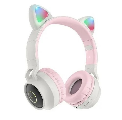 

Беспроводные наушники Hoco Cat Ear с кошачьими ушками и LED подсветкой Pink-gray