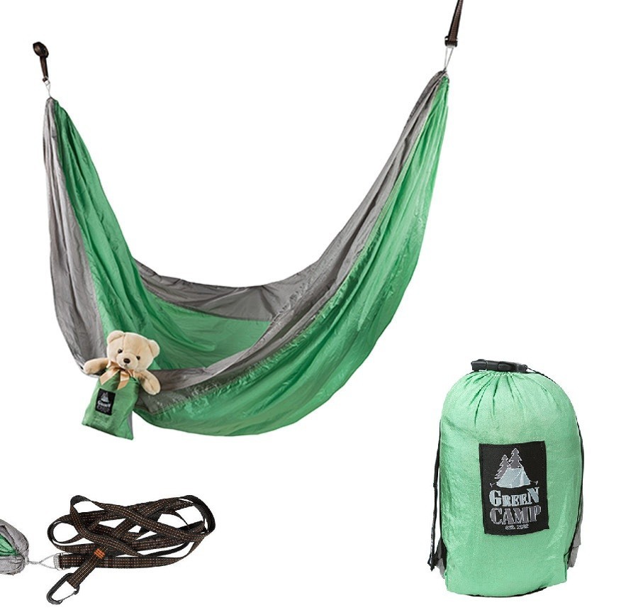 

Гамак GreenCamp "CANYON", 310*220 см, парашютный шелк, зеленый, крепеж, до 180кг