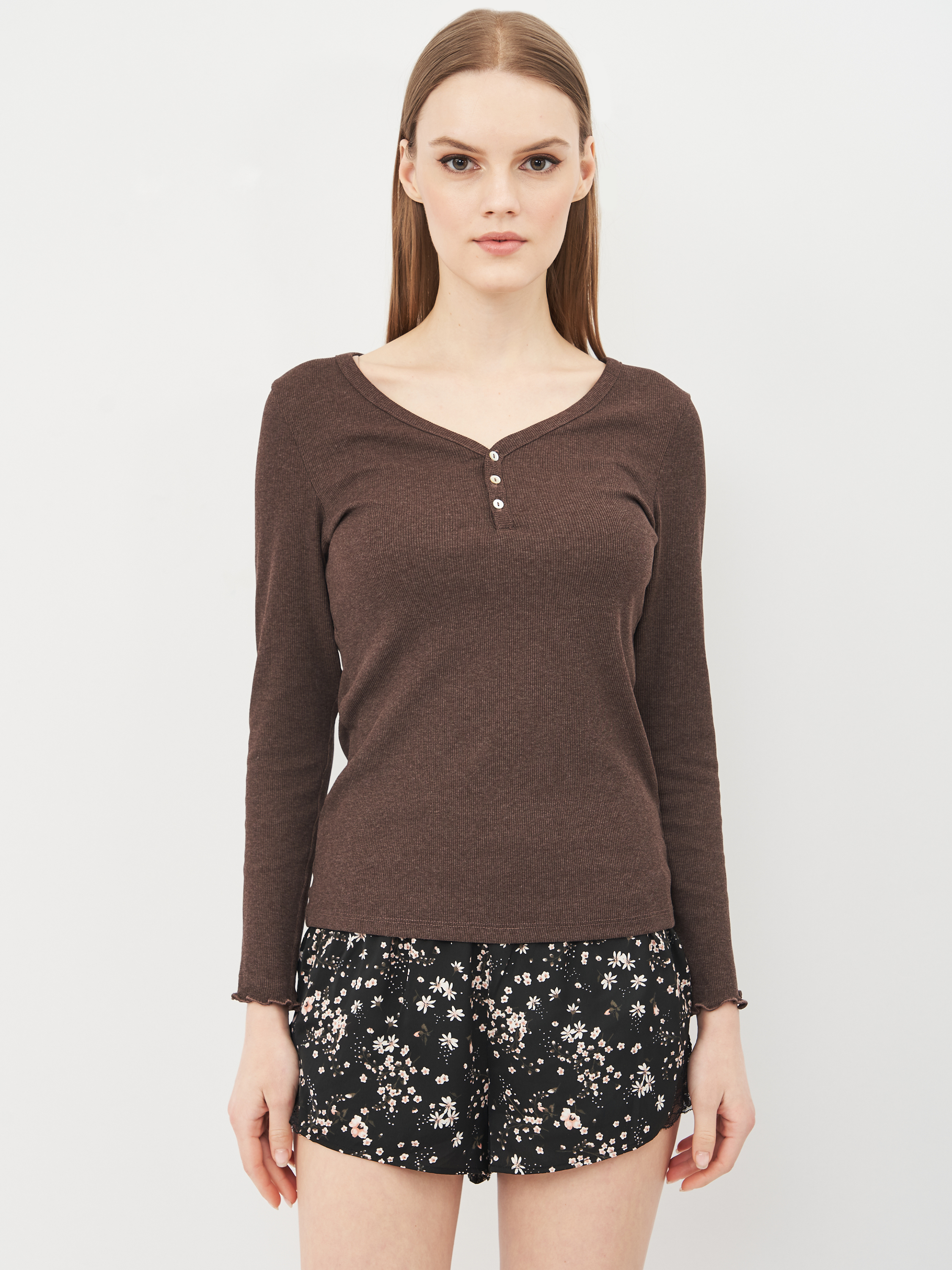 

Лонгслив для сна H&M S темно коричневый 1027926550