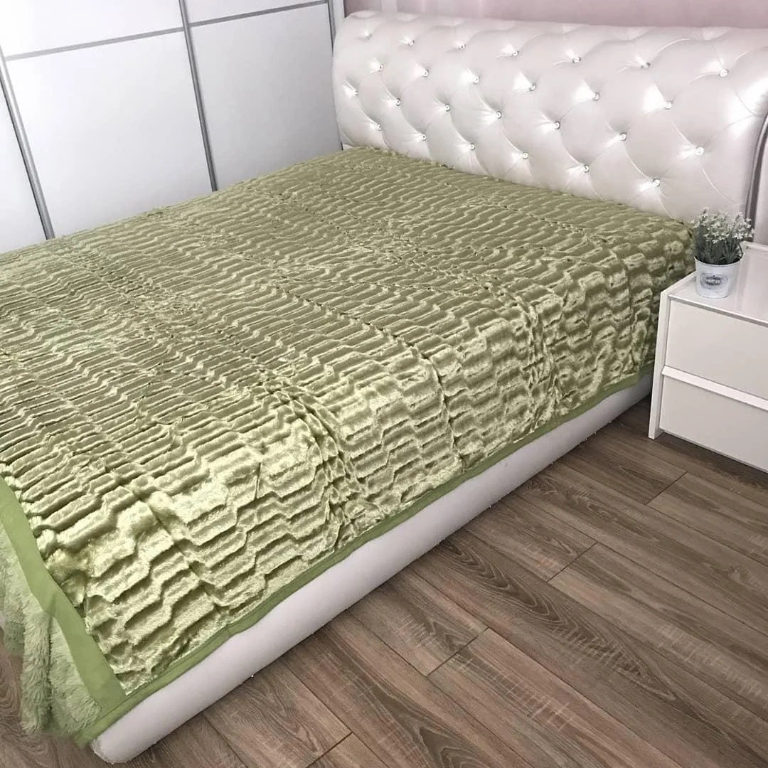 

Меховой двухсторонний плед покрывало Норка Premium Collection Евро 200x220 Оливковый