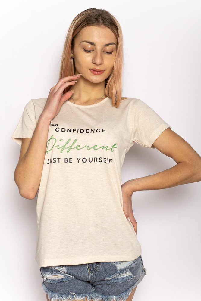 

Стильная летняя футболка с надписями Time of Style 600F019  Бежевый меланж, Стильная летняя футболка с надписями Time of Style 600F019 XL Бежевый меланж