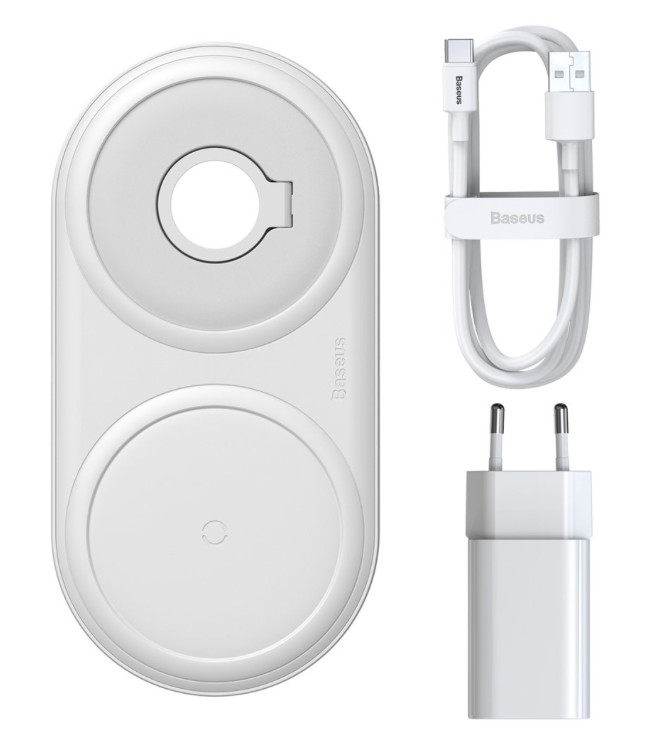 

Беспроводное ЗУ Baseus Planet 2 in1 Winder + Wireless White + сетевое ЗУ Wireless Charging Quick Charger 12V/2A + кабель USB Type-C 3A 1m в комплекте