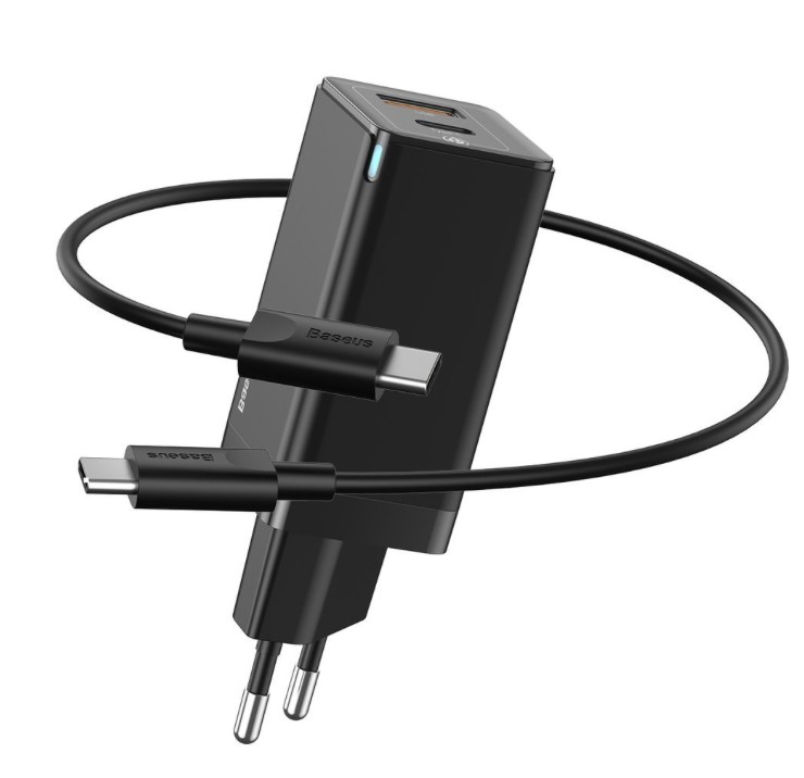 

Сетевое ЗУ Baseus GaN2 Quick Charger C+U 45W Black + кабель Type-C to Type-C 60W (20V/3A/1m) в комплекте