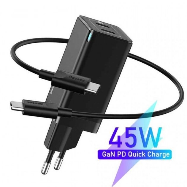 

Зарядное устройство Baseus GaN 45W с кабелем USB-C 60W черный