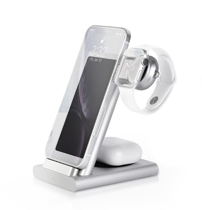 

Беспроводное зарядное устройство COTEetCI WS-20 3-in-1 Silver