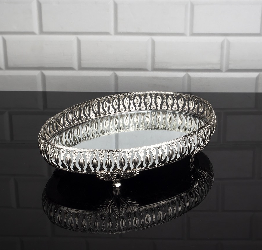 

Фруктовница металлическая с зеркальным основанием на ножках, Zeyve, серебро, 30х20 см