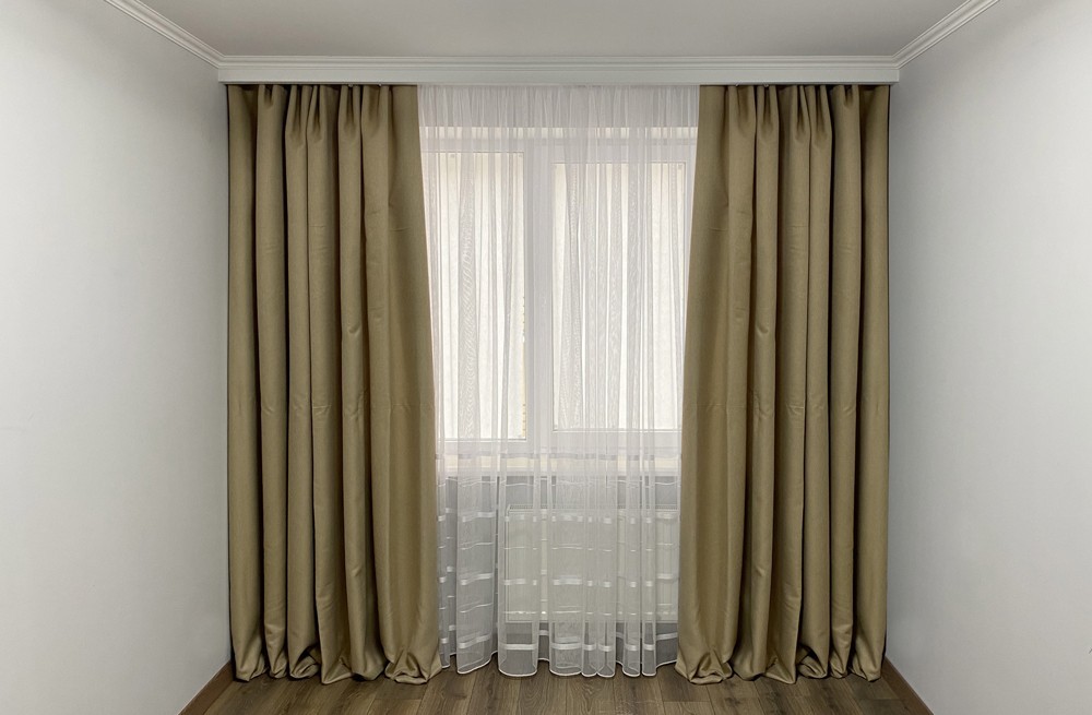 

Комплект готовых штор Блэкаут Лен 175x245 см 2 шт Бежевые (739)
