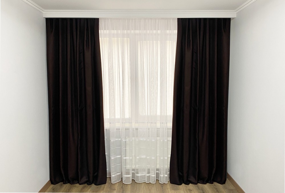

Комплект готовых штор Блэкаут Лен 350x270 см 2 шт Шоколад (673)