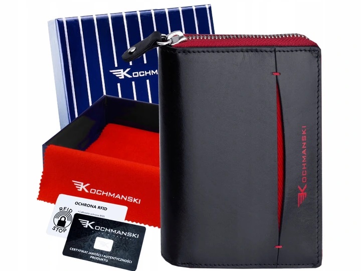 

Мужской кошелёк натуральная кожа Kochmanski RFID 13.5 х 10 х 2 см черный с красным (RFID K-VTW-448-3154)