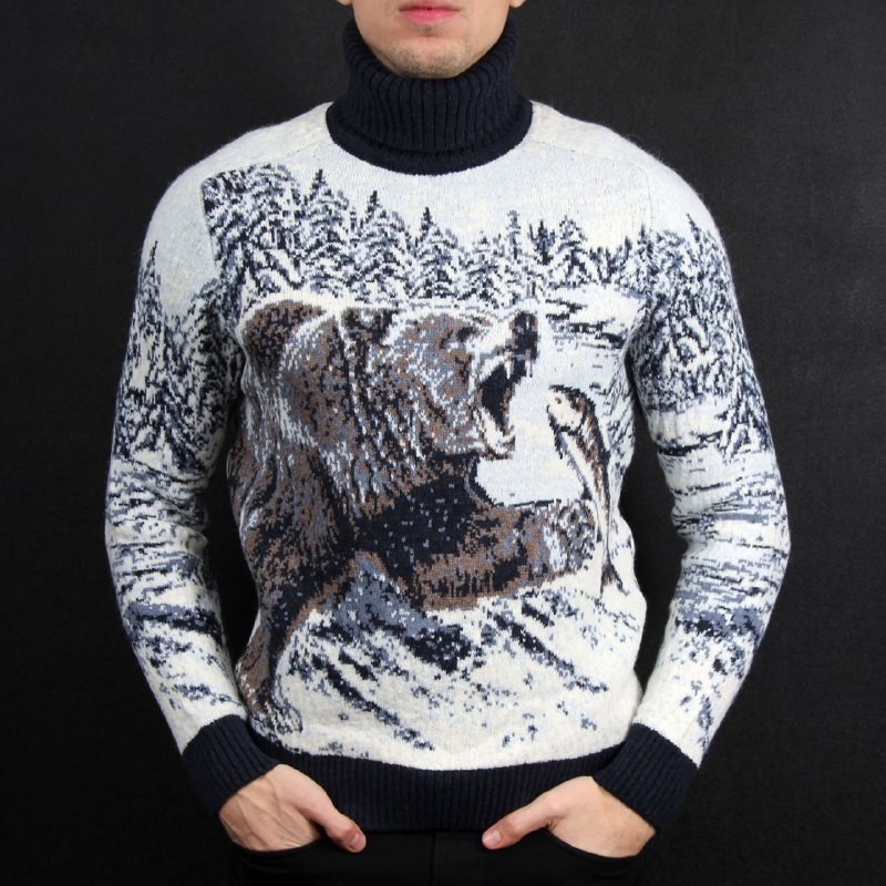 

Мужской свитер Pulltonic из шерсти Lambswool темная горловина Медведь L