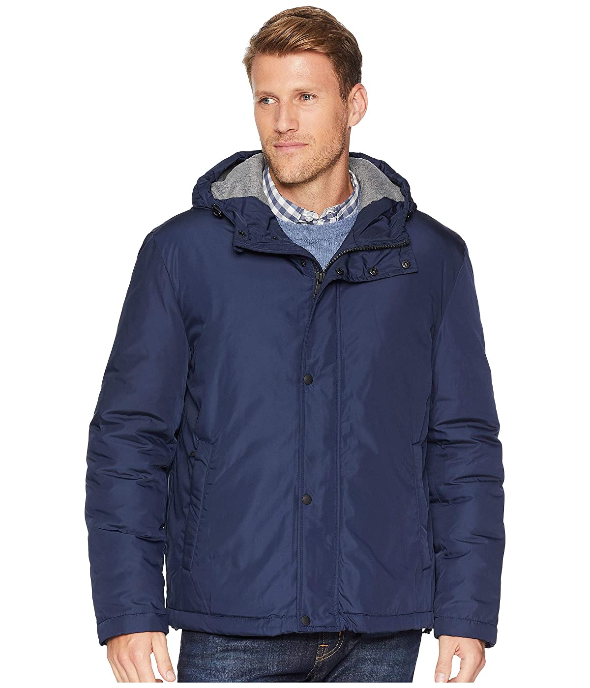 

Дождевик Cole Haan Light Oxford Poly 28" Zip Front Jacket with Attached Hood Navy, XL (50)