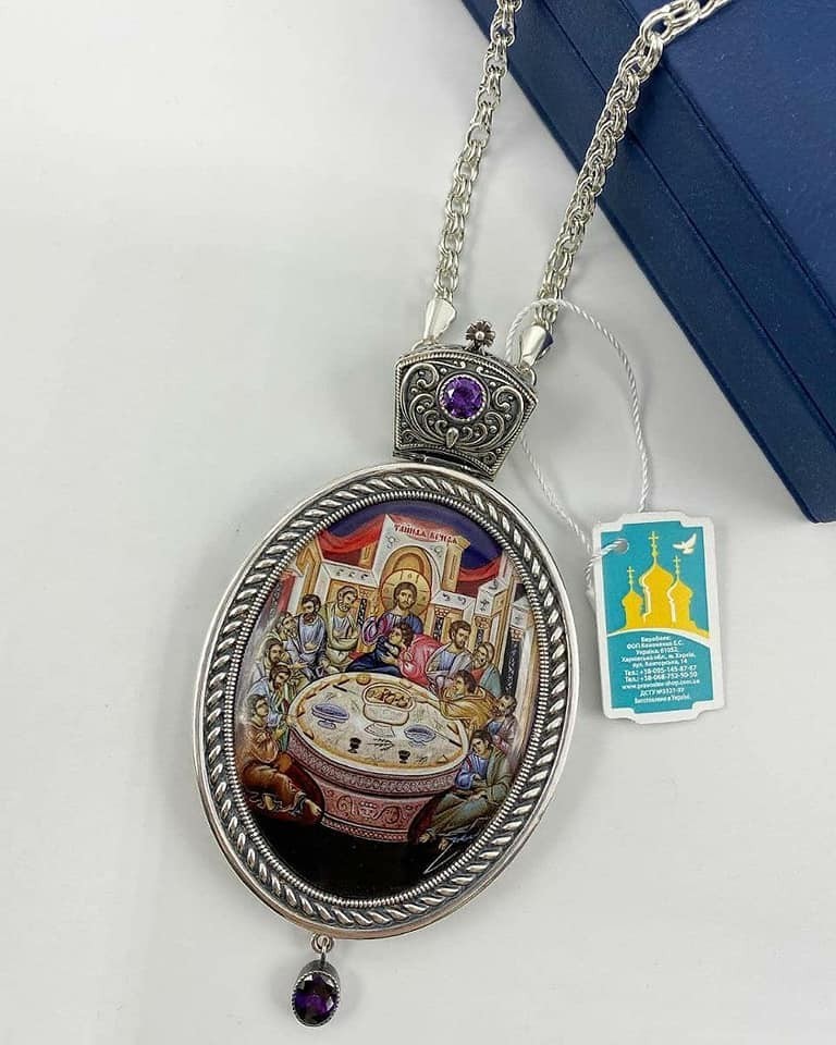 

Панагия латунная с принтом и цепью Фамильные Драгоценности арт. 2.7.1145л-2^1л