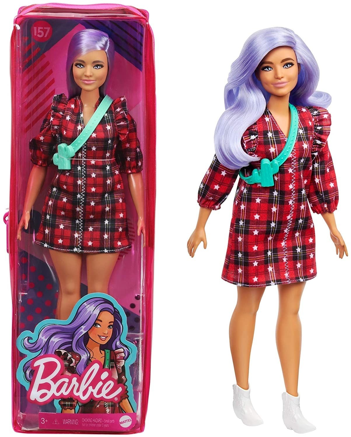 

Кукла Barbie Fashionistas Doll #157 Барби Модница с лиловыми волосами в красном клетчатом платье (GRB49)