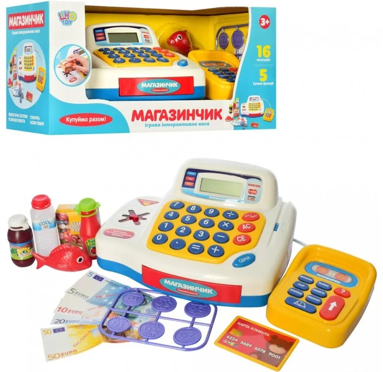 

Кассовый аппарат детский 7020-UA "Мой магазин" калькулятор, Терминал, деньги , звук (укр), свет