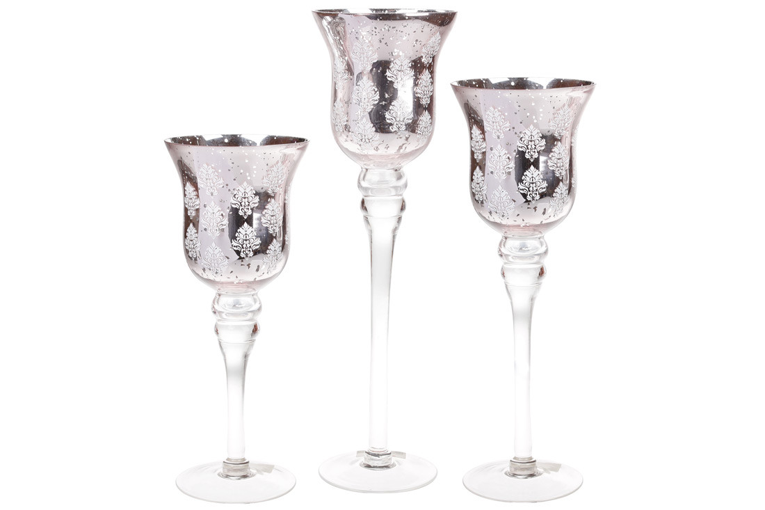 

Набор стеклянных подсвечников (3 шт) 30/35/40см нежно-розовый BonaDi 527-703