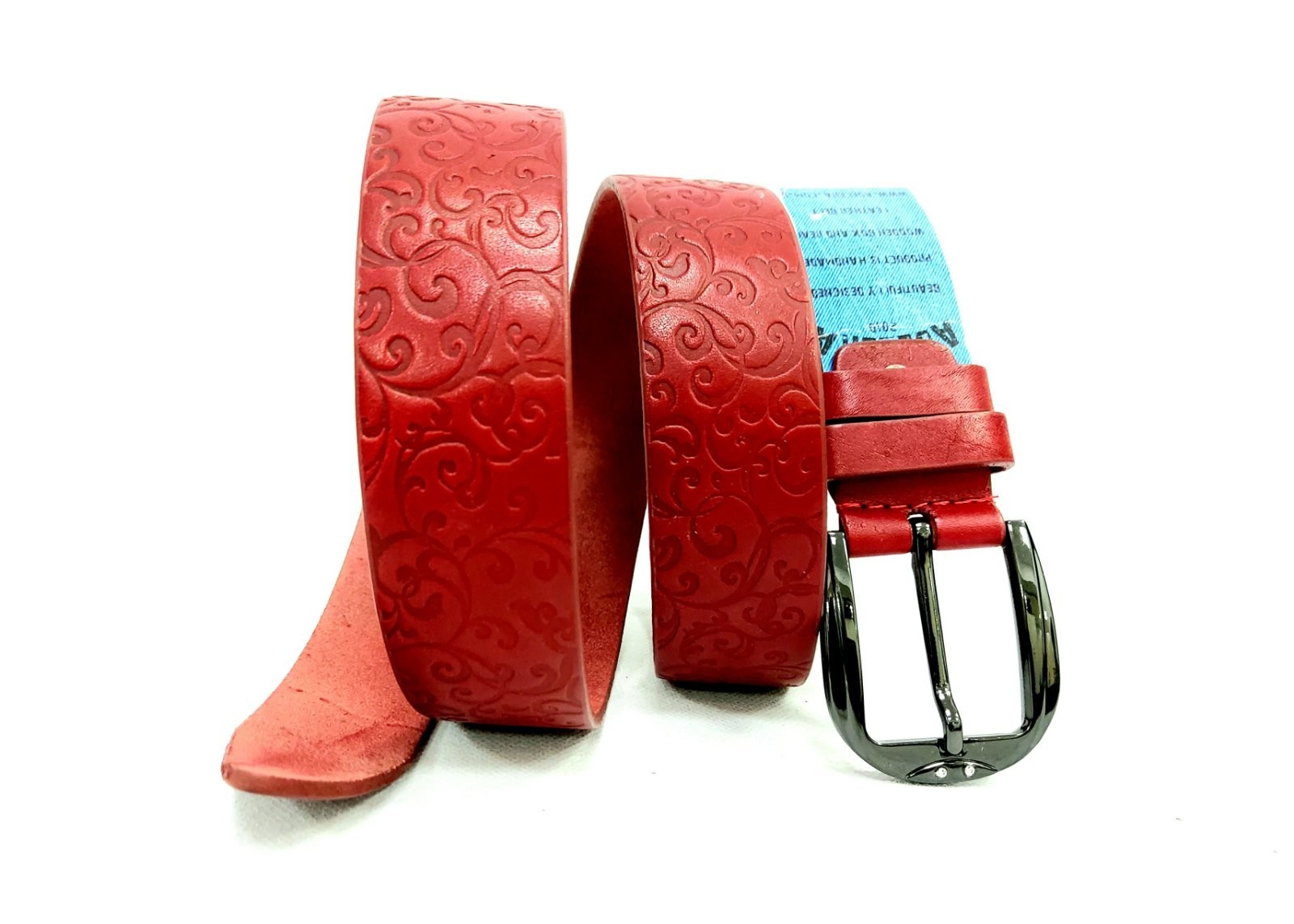 

Ремень женский кожаный под джинсы и брюки T.S.P. SKU00236 36 мм. длина 122 см. Цвет красный