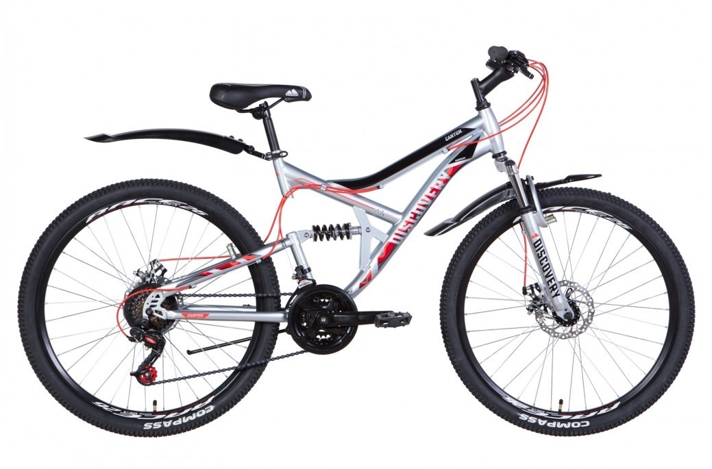 

Велосипед ST 26" Discovery CANYON AM2 DD рама-17,5" серебристо-черный с красным с крылом Pl 2021