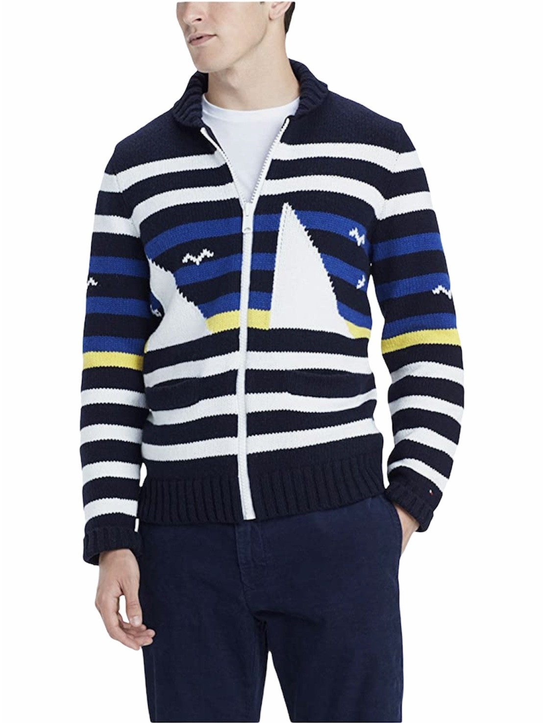 

Мужской кардиган Tommy Hilfiger на молнии, 78C8946, синий с белым и желтым