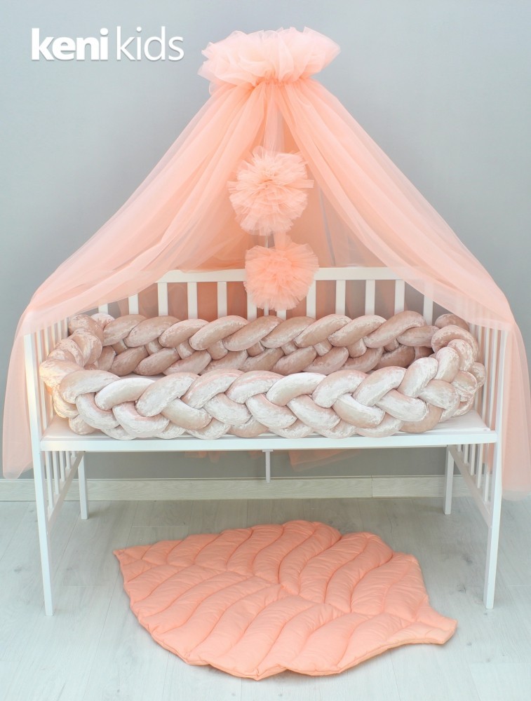 

Комплект: Бортик-Косичка в кроватку KENI Пудровый 360х20 см (4 пряди) + Балдахин на детскую кроватку KENI Персиковый 150х900 см + Держатель для балдахина