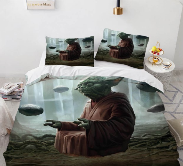 

Комплект постельного белья из трех частей с 3D рисунком Yoda Master Йода Майстер №15