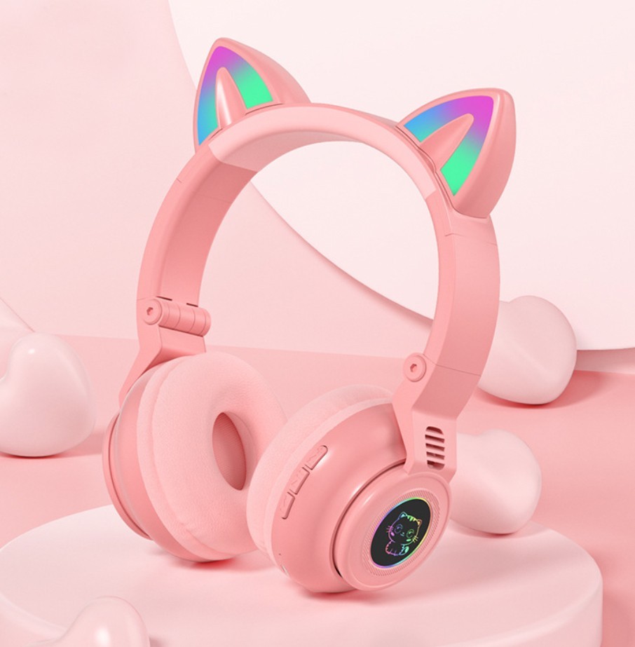 

Беспроводные Bluetooth-наушники ATD-SТN26 с ушками c подсветкой c микрофоном c MicroSD Pink