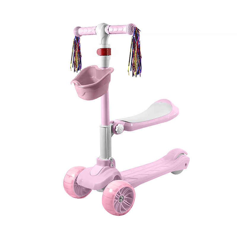 

Детский складной самокат трехколесный 2 в 1 Lesko BAQ-518 Pink
