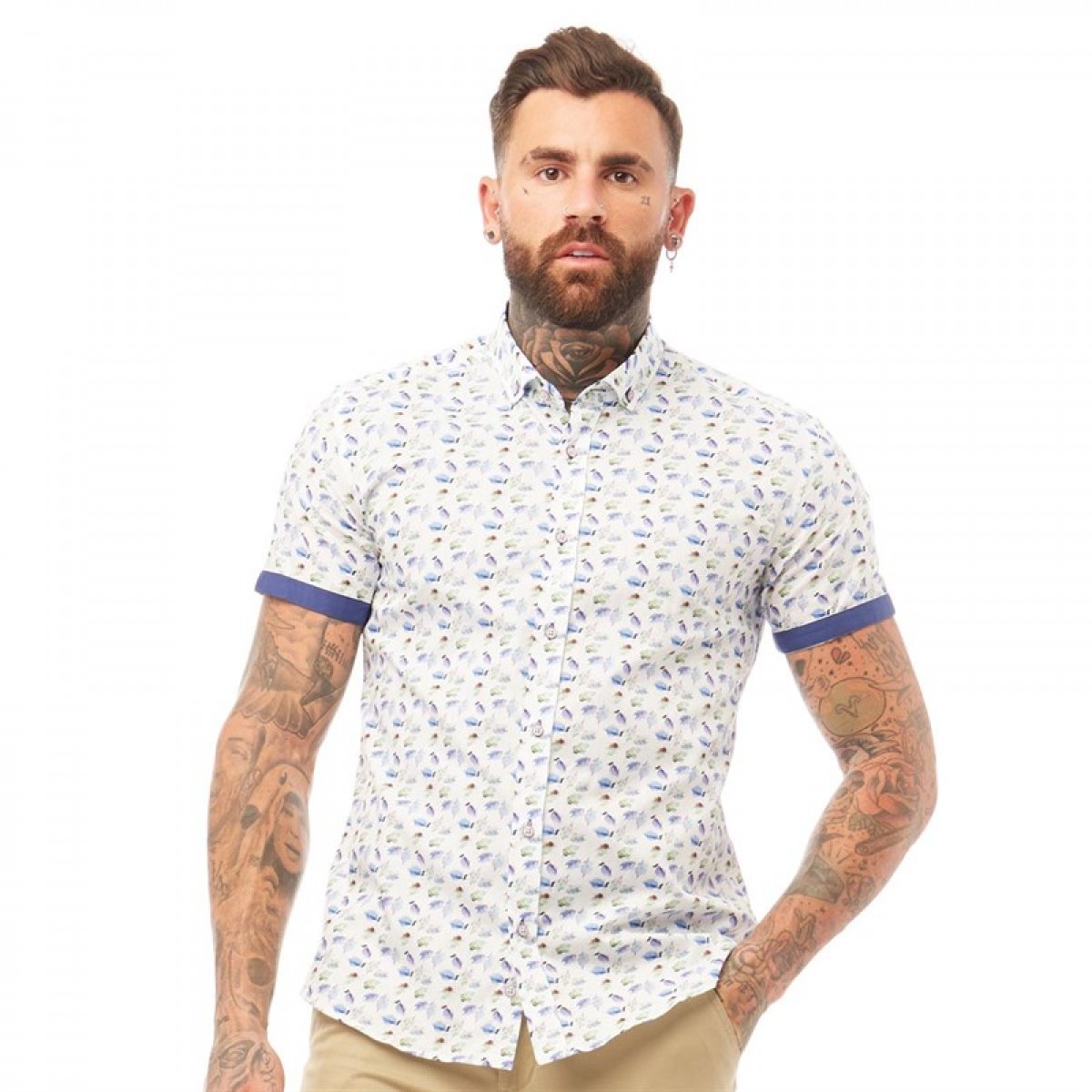 

Рубашка 883 Police Piping Short Sleeve Shirt Leaf Multi, S (44)