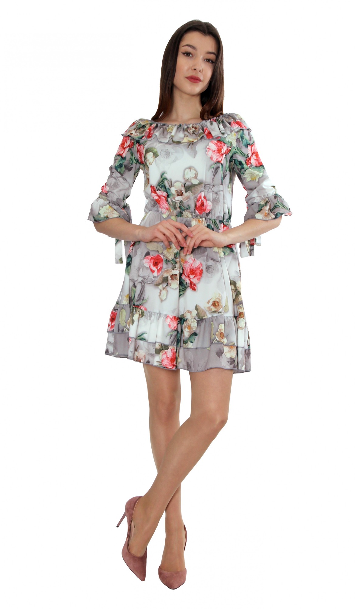 

Платье Via Moda 001  Бело-серое, Платье Via Moda 001 50 Бело-серое