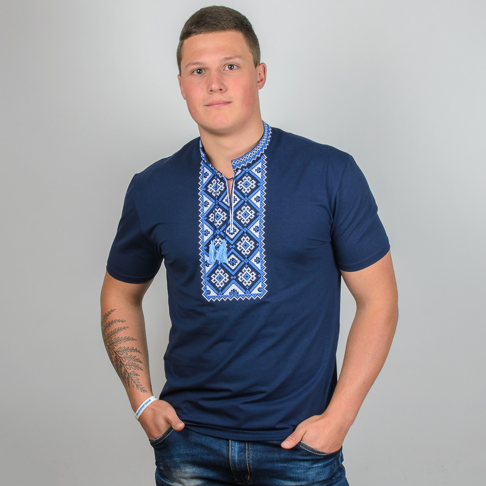 

Чоловіча футболка вишиванка KOSAR "Француз" темно-синя з синім 48