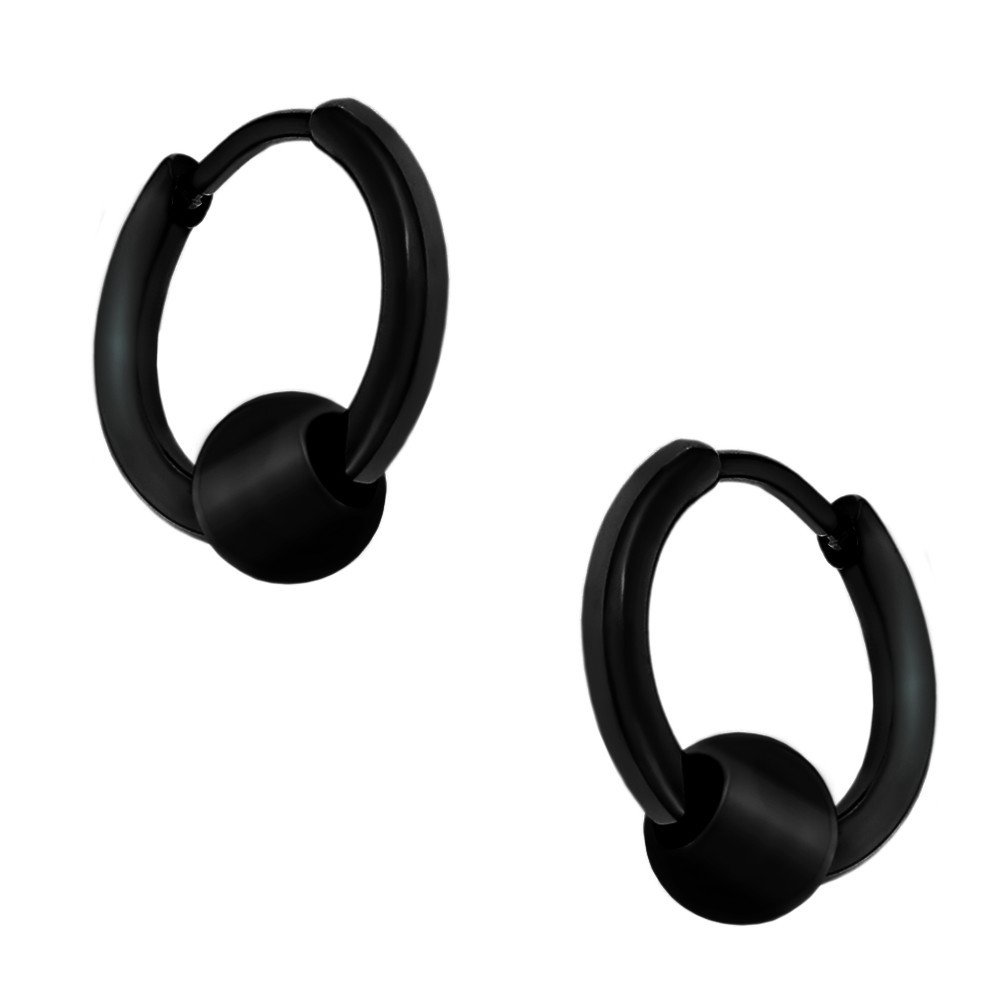 

Серьги-кольца унисекс Steel Evolution из медицинской стали с шариком черные 1874 BK (12)